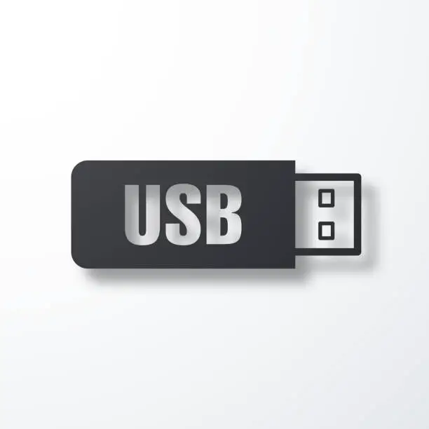 Vector illustration of USB flash drive. Icon with shadow on white background