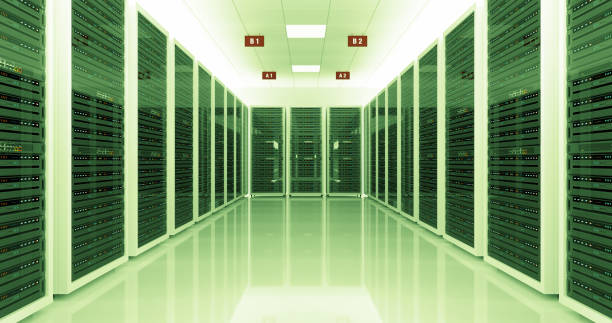 istock Network and data servers behind of glass panels. Computer racks all around. 2116679457