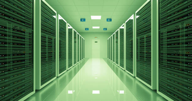 istock Data and network servers behind glass. Futuristic data center. 2116683587
