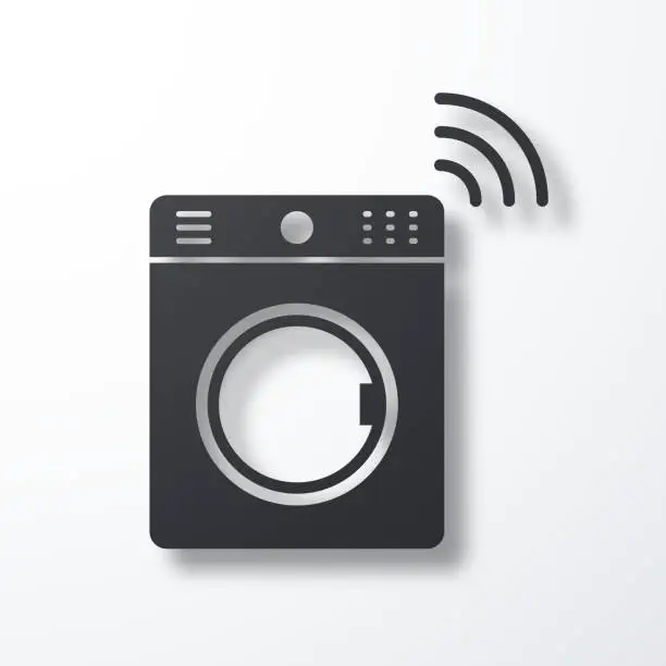 Vector illustration of Smart washing machine. Icon with shadow on white background