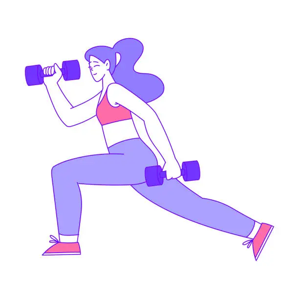 Vector illustration of Young Female with Dumbbell Body Training and Sport Workout Vector Illustration
