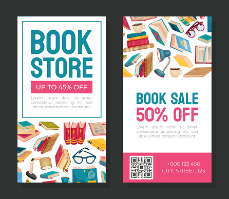 Book Sale Banner Design for Bibliophile Vector Template. Advertising Poster with Literature