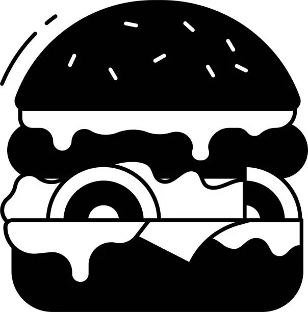Vector illustration of hot cheese burger glyph and line vector illustration