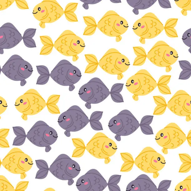 Vector illustration of Vector seamless pattern with small goldfish hand-drawn on a white background