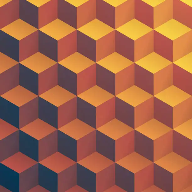 Vector illustration of Abstract geometric background with Orange cubes - Trendy 3D background