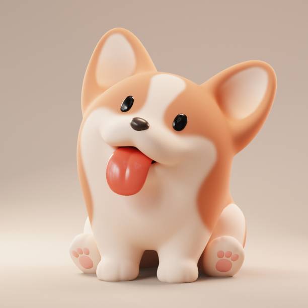 istock 3d render cartoon corgi puppy in sitting playful pose. 2116758747