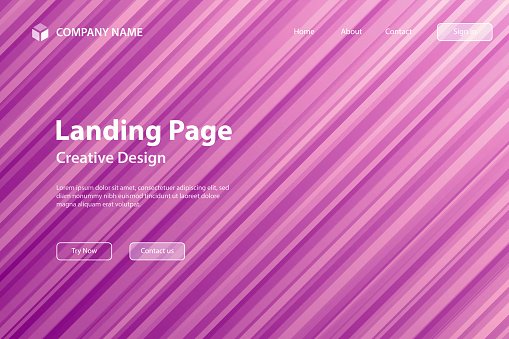 Landing page template for your website. Modern and trendy background with speed motion style. Abstract design with lots of diagonal lines and beautiful color gradients. This illustration can be used for your design, with space for your text (colors used: Pink, Purple). Vector Illustration (EPS file, well layered and grouped), wide format (3:2). Easy to edit, manipulate, resize or colorize. Vector and Jpeg file of different sizes.