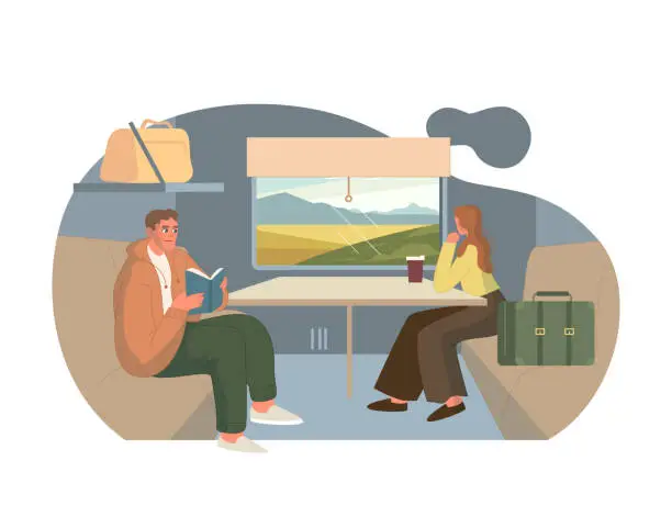 Vector illustration of Relaxed Travel by Train.