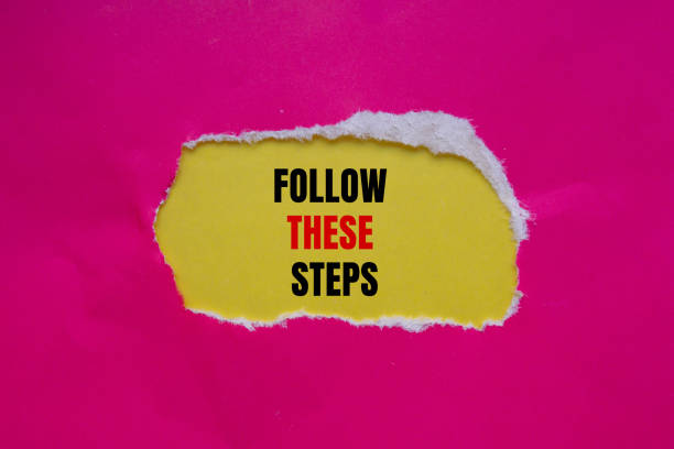 istock Follow these steps words written on pink torn paper with yellow background 2116773839