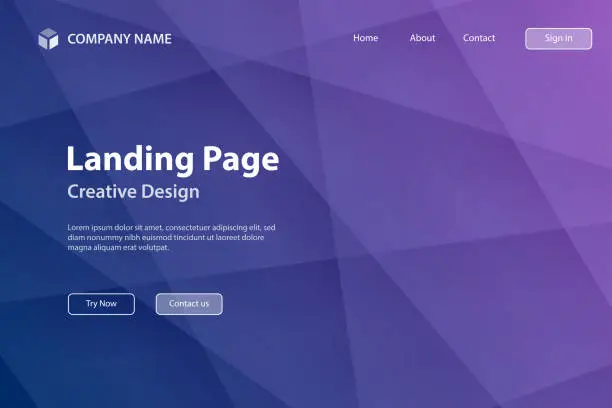 Vector illustration of Landing page Template - Polygonal mosaic with Purple gradient - Abstract geometric background