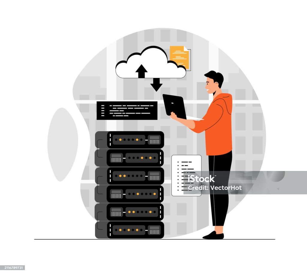 Cloud Developer Images Cloud Computing Storage Concept Man Developer Working At Laptop Coding ...