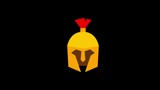 a yellow Medieval iron helmet, knight wearing helmet icon concept animation with alpha channel