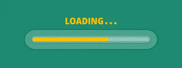 Vector illustration of Speed upload or download. Load bar progress icon. A bright yellow element of a mobile app or website. Update stage. Waiting for a preload. Vector illustration on green background.