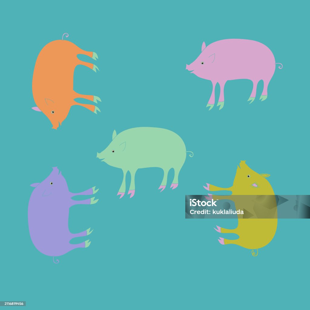 Pig Vector Different Color Design Colored Pigs Hand Drawn Stock Illustration - Download Image Now ...