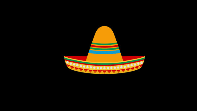 Traditional mexican sombrero hat icon concept animation with alpha channel