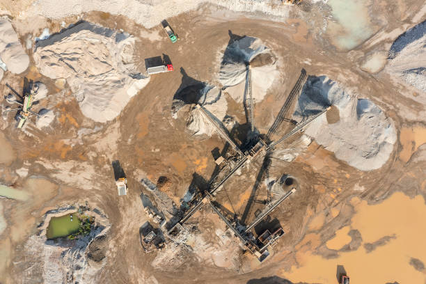 istock Sand and gravel mining, aerial view 2116832993
