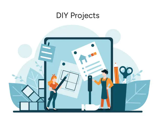 Vector illustration of Enthusiasts immersed in the art of DIY projects