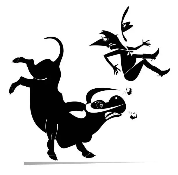 Vector illustration of Rodeo. Cartoon rider falls from the bull