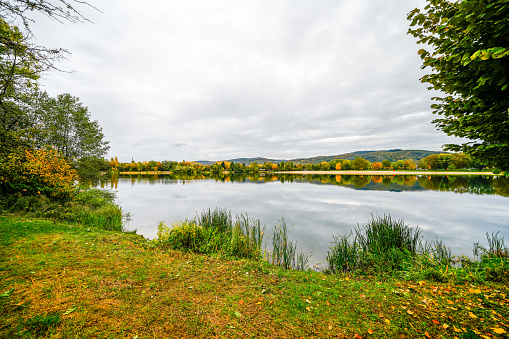 Landscape at the Wiesensee near Hemsbach. Nature by the lake in autumn.