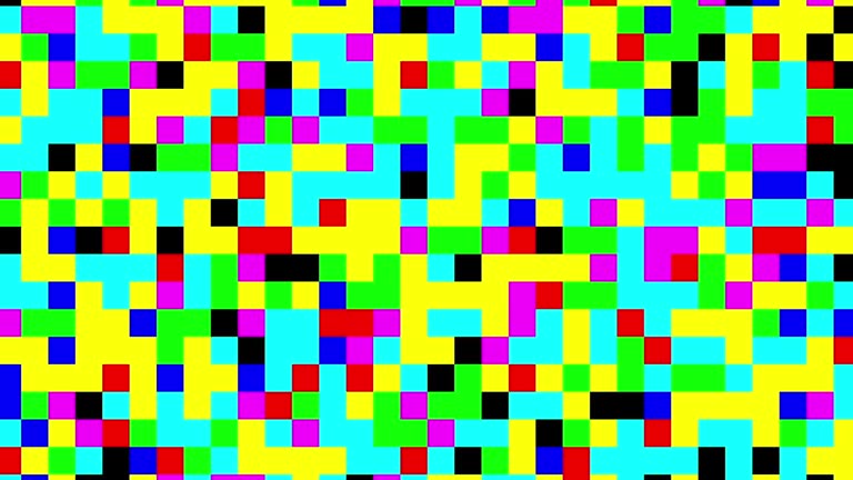 Multicolored digital squares zooming in