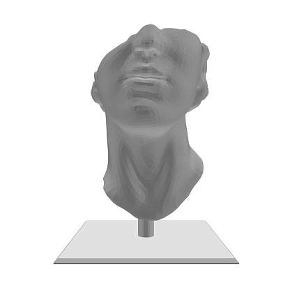 Antique ancient Greek sculpture. Polygonal sculpture of half a head 3D. Front view. Vector illustration.