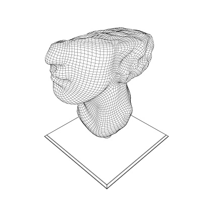 Antique ancient Greek sculpture. Wireframe sculpture of half a head 3D. Vector illustration.