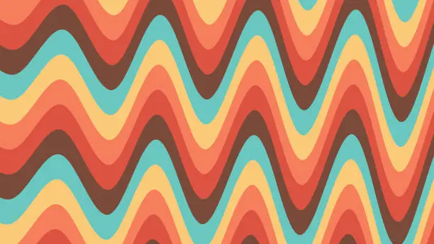 Vector illustration of Abstract background of Psychedelic groovy Wavy Line design in 1970s Hippie Retro style. Vector pattern ready to use for cloth, textile, wrap and other.