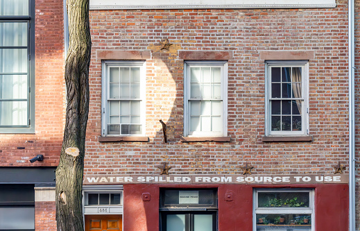 Greenwich Village, Manhattan, New York, USA - March, 2024. The 486 Greenwich Street House is a rowhouse constructed in the Federal style.  A very rare surviving and significantly intact Manhattan buildings of the Federal style. The  Architect was John Rohr between 1818 and 1827.