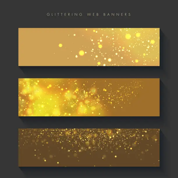 Vector illustration of Set of Horizontal Glittering golden Headers or Banners for Holidays