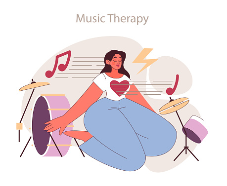 Music Therapy concept. Harmonizing emotions with rhythmic healing. Expressive sounds fostering personal growth.