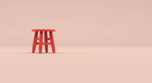 istock Stool, stool, wooden stool in red color on a plain background, lonely, solitude, isolated stool (3d illustration) 2117097603