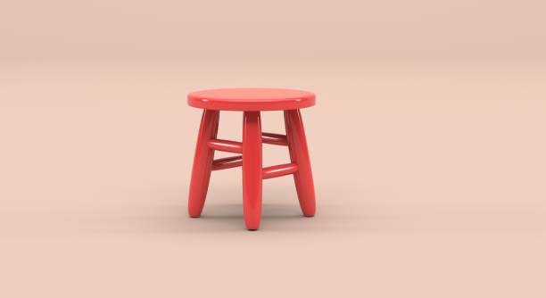 istock Stool, stool, wooden stool in red color on a plain background, lonely, solitude, isolated stool (3d illustration) 2117097924