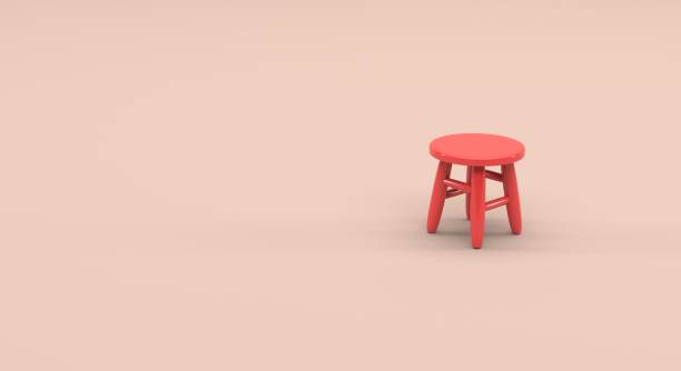 istock Stool, stool, wooden stool in red color on a plain background, lonely, solitude, isolated stool (3d illustration) 2117098113