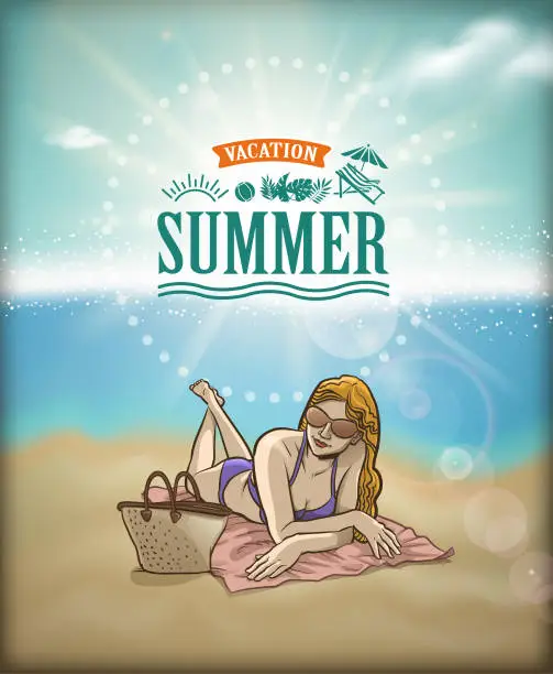 Vector illustration of sunbathers
