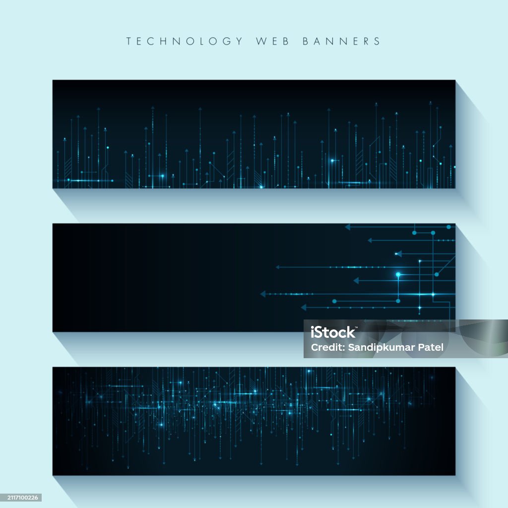 Modern Technology Web Banners Design Template Set Stock Illustration ...