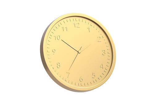Golden clock isolated on white background. 3d render