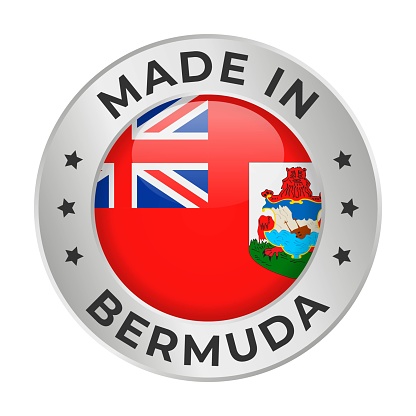 Made in Bermuda - Vector Graphics. Round Silver Label Badge Emblem with Flag of Bermuda and Text Made in Bermuda. Isolated on White Background