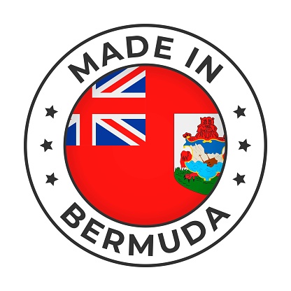 Made in Bermuda - Vector Graphics. Round Simple Label Badge Emblem with Flag of Bermuda and Text Made in Bermuda. Isolated on White Background