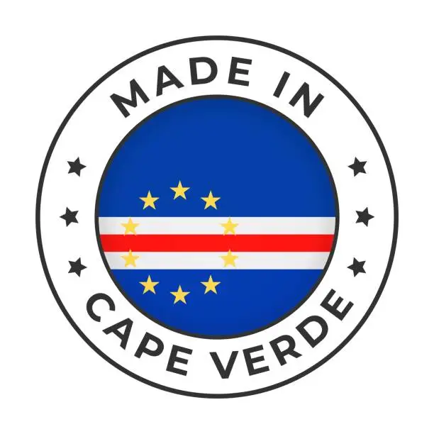 Vector illustration of Made in Cape Verde - Vector Graphics. Round Simple Label Badge Emblem with Flag of Cape Verde and Text Made in Cape Verde. Isolated on White Background