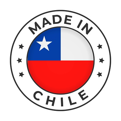 Made in Chile - Vector Graphics. Round Simple Label Badge Emblem with Flag of Chile and Text Made in Chile. Isolated on White Background