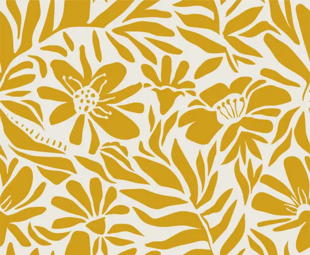 Vector illustration of Seamless pattern of abstract leaves and flower.