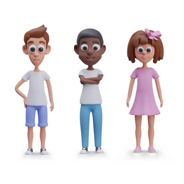 Vector illustration of Set of children of different races and genders. Realistic vector characters