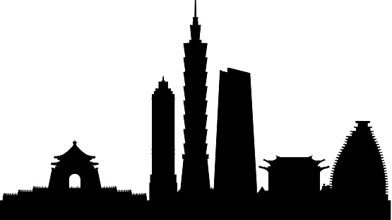 Taipei skyline silhouette. All buildings are complete and moveable.