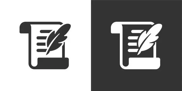 Vector illustration of Paper and quill solid icons. Containing data, strategy, planning, research solid icons collection. Vector illustration. For website design, logo, app, template, ui, etc