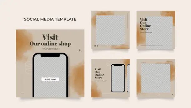 Vector illustration of Social media template banner blog fashion sale promotion. fully editable square post frame puzzle organic sale poster. brown beige watercolor vector background