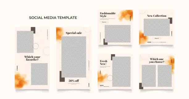 Vector illustration of Social media template banner blog fashion sale promotion. fully editable square post frame puzzle organic sale poster. brown beige vector background
