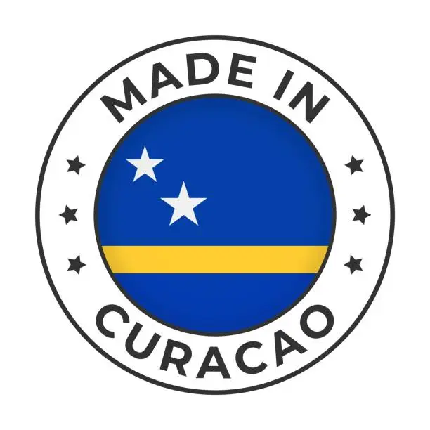 Vector illustration of Made in Curacao - Vector Graphics. Round Simple Label Badge Emblem with Flag of Curacao and Text Made in Curacao. Isolated on White Background