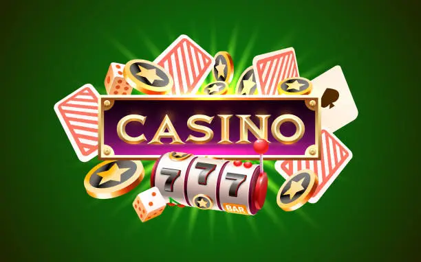 Vector illustration of Casino frame label, slot sign machine, night Vegas. Vector illustration