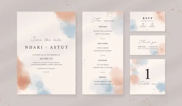 Vector illustration of Abstract watercolor wedding invitation template. set of wedding stationery. luxury card and poster background.