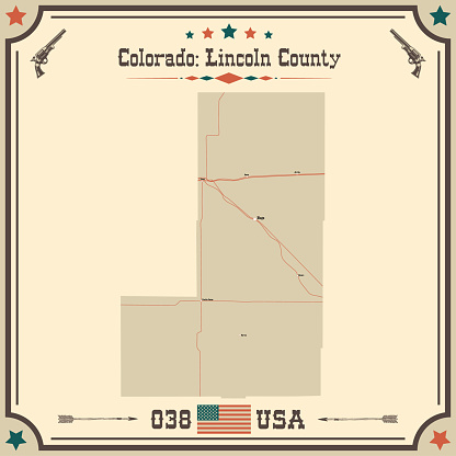 Large and accurate map of Lincoln County, Colorado, USA with vintage colors.